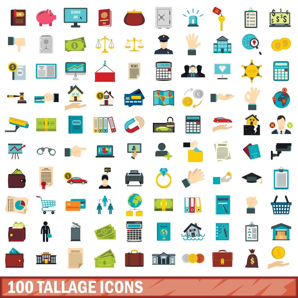 100 tallage icons set, flat style vector