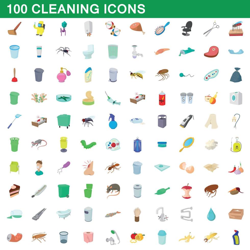 100 cleaning set, cartoon style 8855992 Vector Art at Vecteezy