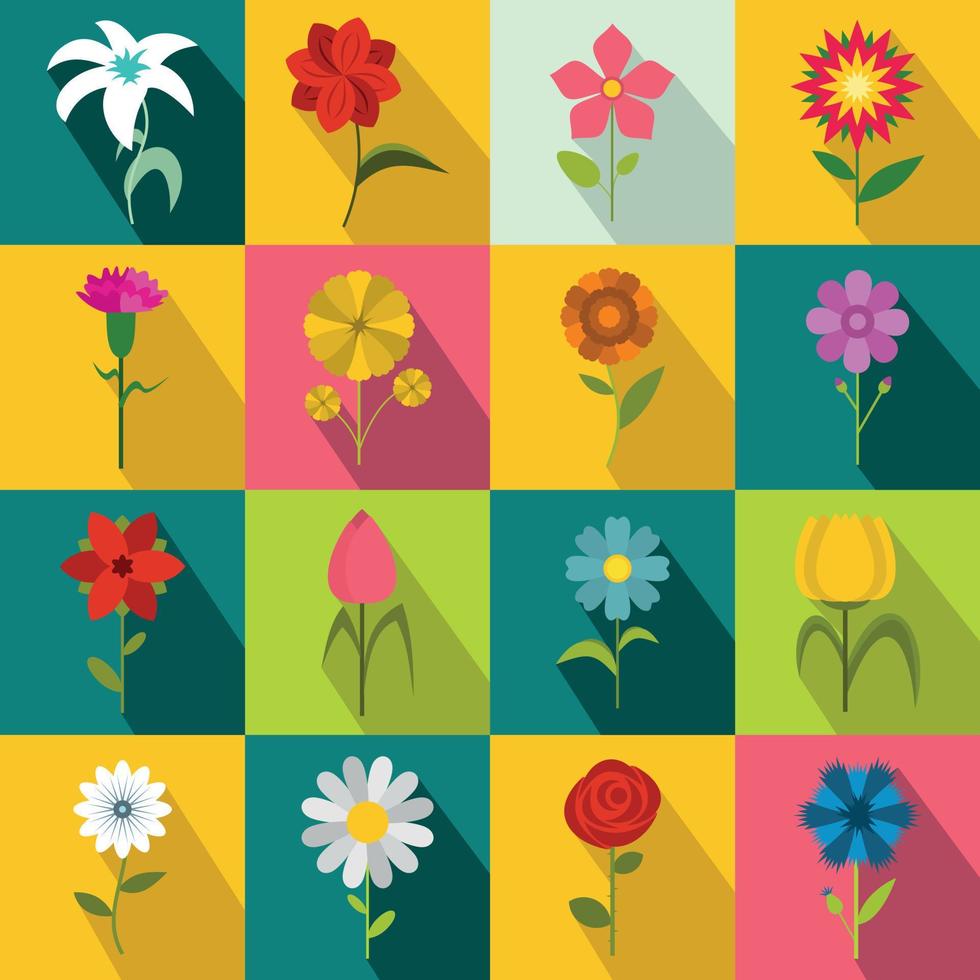 Flower icons set, flat style 8855998 Vector Art at Vecteezy