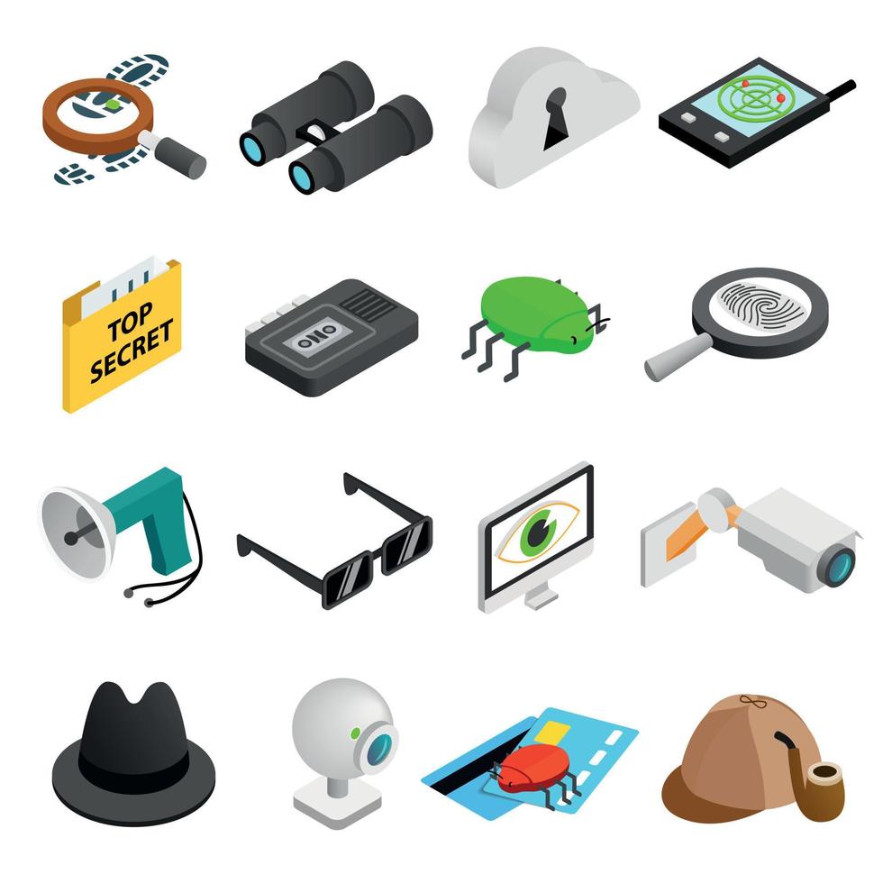 Spy isometric 3d icons vector
