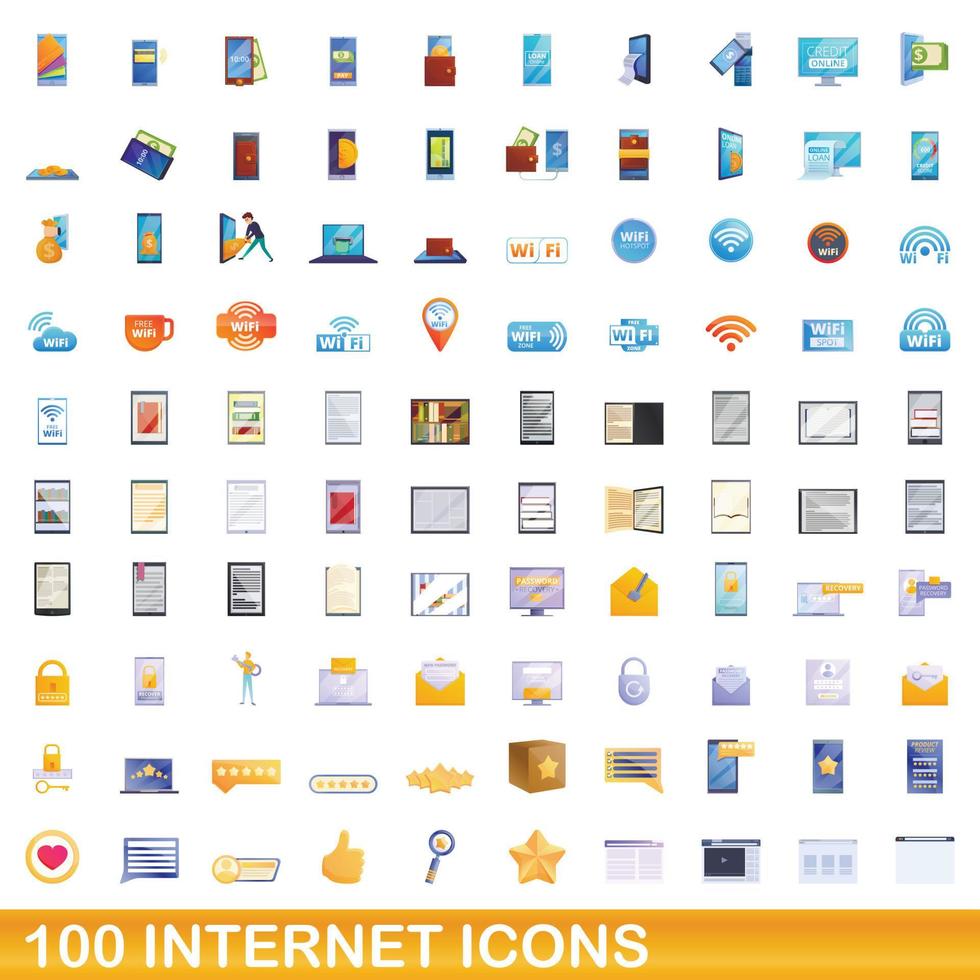 100 iconos de Internet, estilo de dibujos animados vector