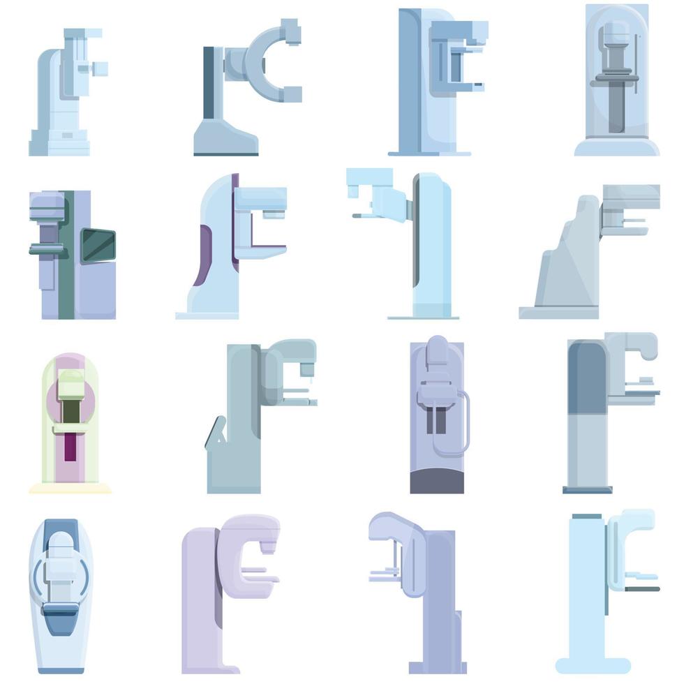 Mammography machine icons set cartoon vector. Breast analyzing vector