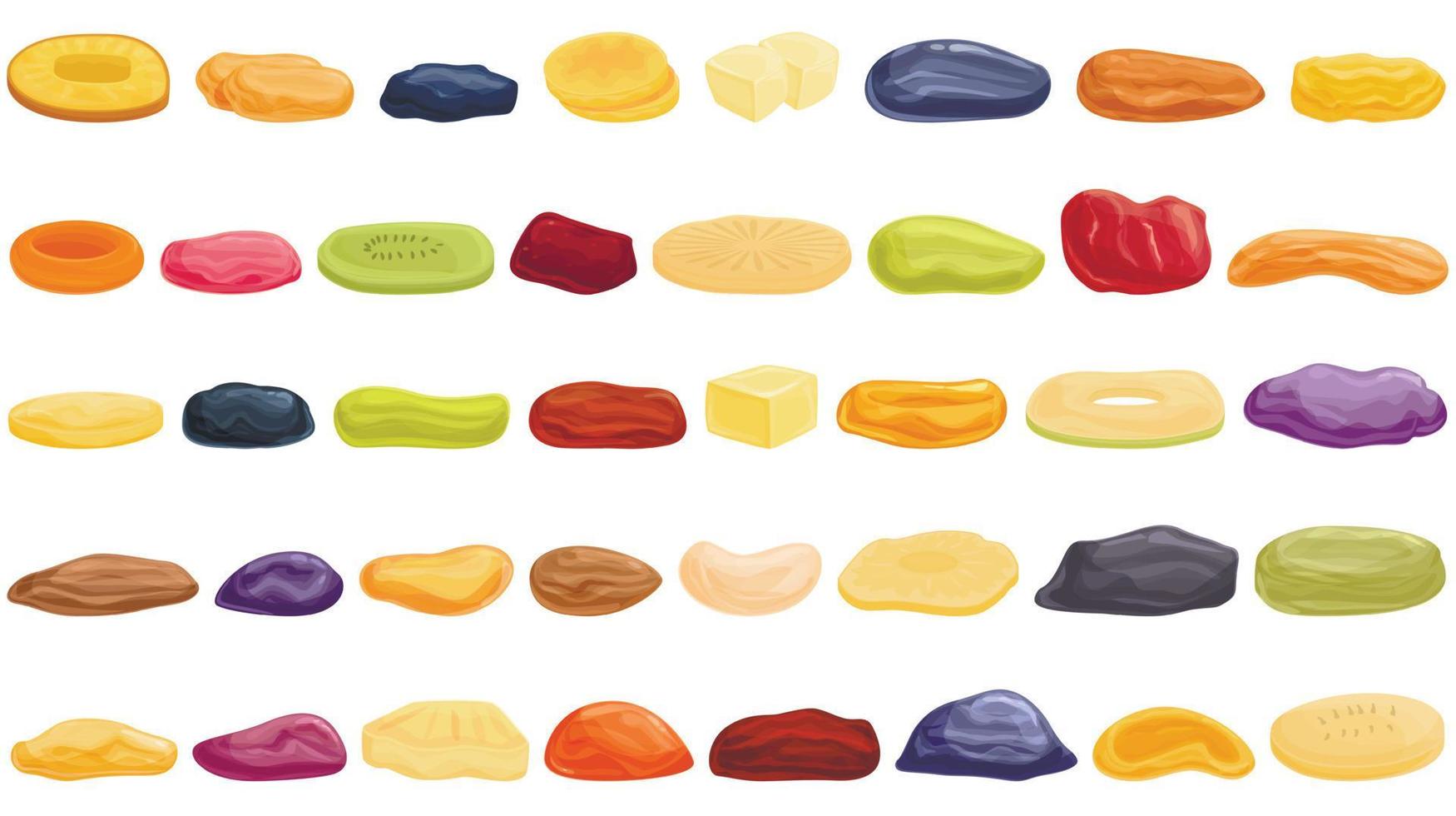 Dried fruits icons set cartoon vector. Apricot fig vector
