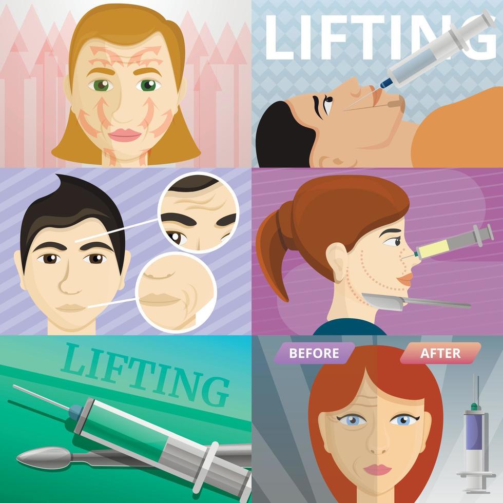 Facial lifting banner set, cartoon style vector