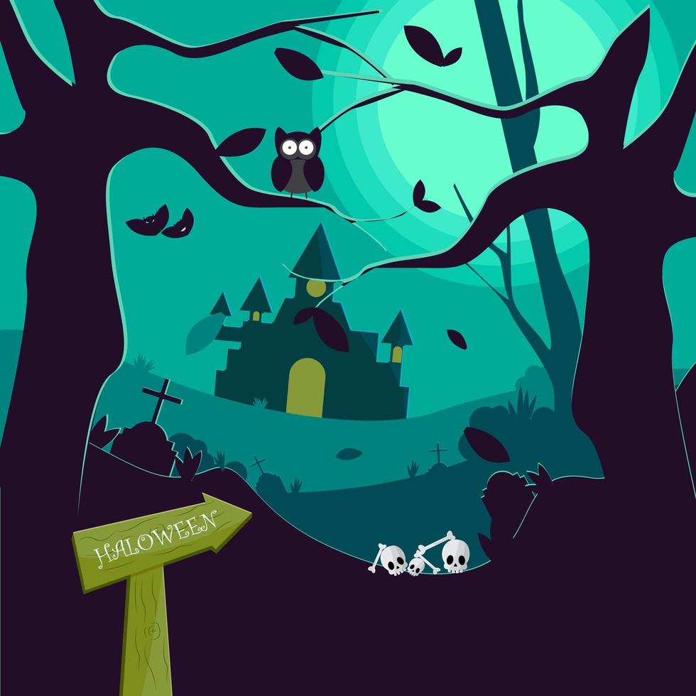 Illustration of vector graphic haloween background banner. Haloween party sign vector cover illustration. Flat design cartoon concept. EPS10 format.