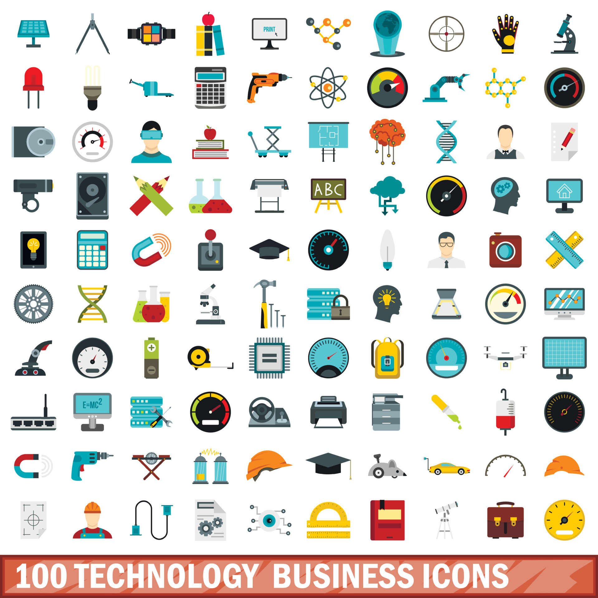100 technology business icons set, flat style 8856060 Vector Art at ...