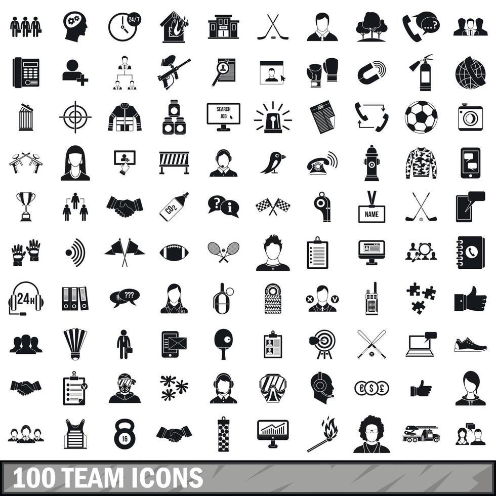 100 team icons set, simple style vector