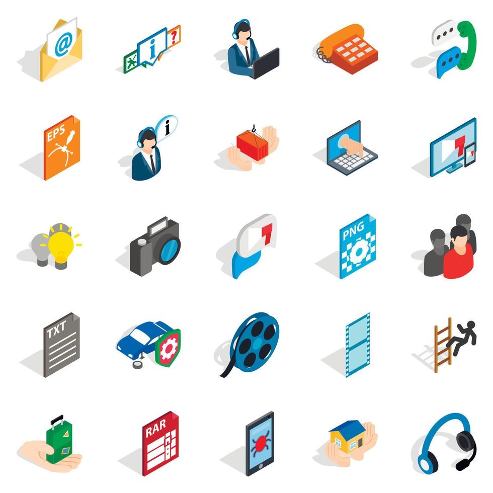 Technical support icons set, isometric style vector