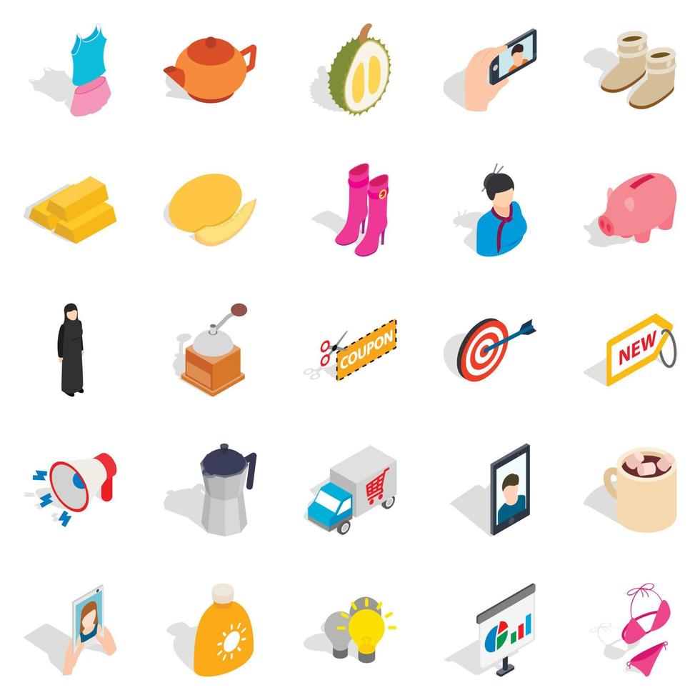 Trade icons set, isometric style vector