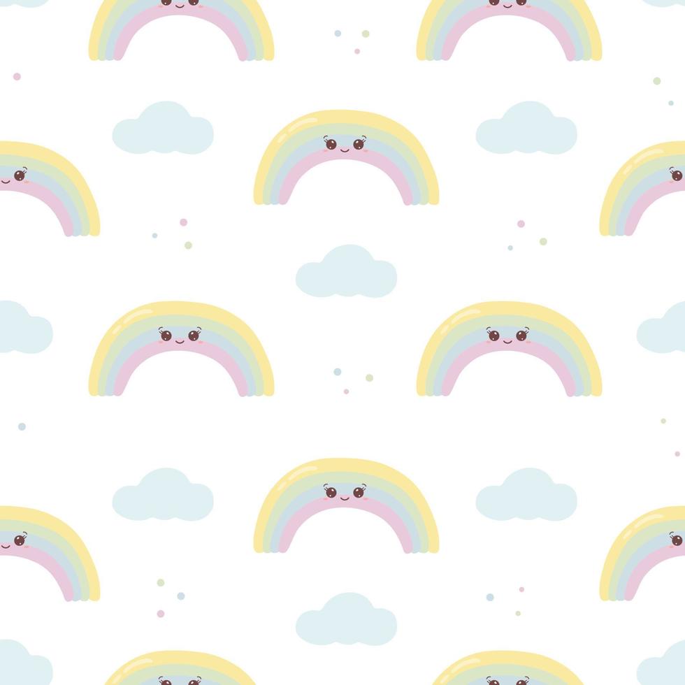 Kawaii seamless pattern with funny rainbow. Cute print for phone case, backgrounds, fashion, wrapping paper and textile. Vector Illustration