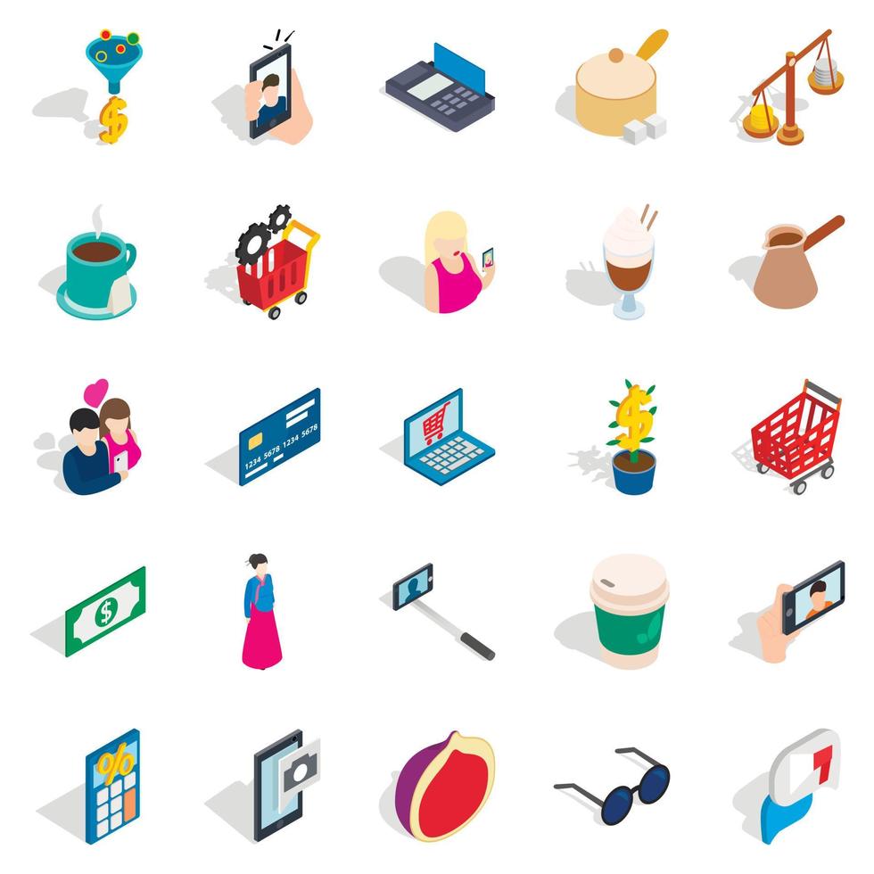 Commerce icons set, isometric style vector