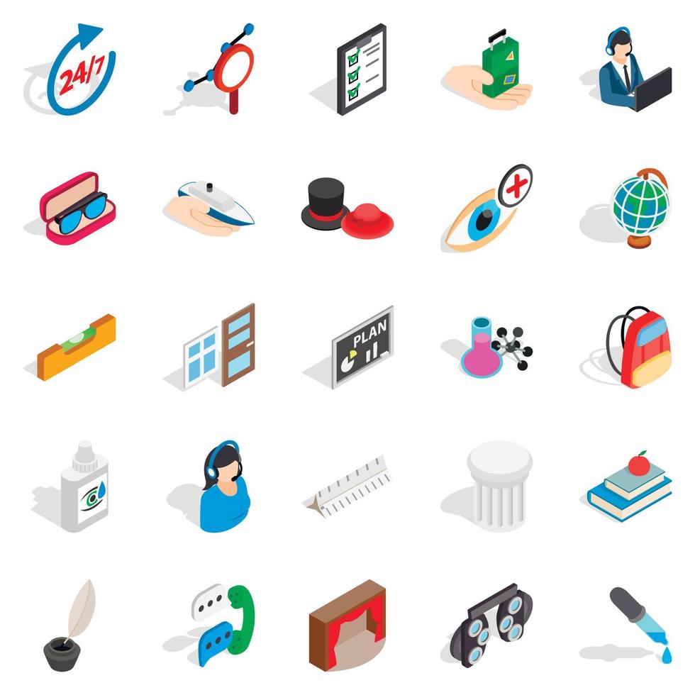 Office work icons set, isometric style vector