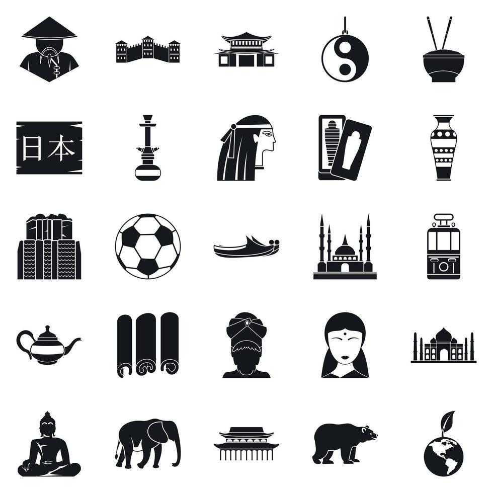 Traveling in Asia icons set, simple style vector