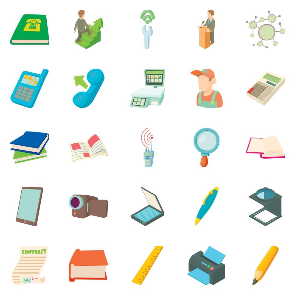 Researcher icons set, cartoon style vector