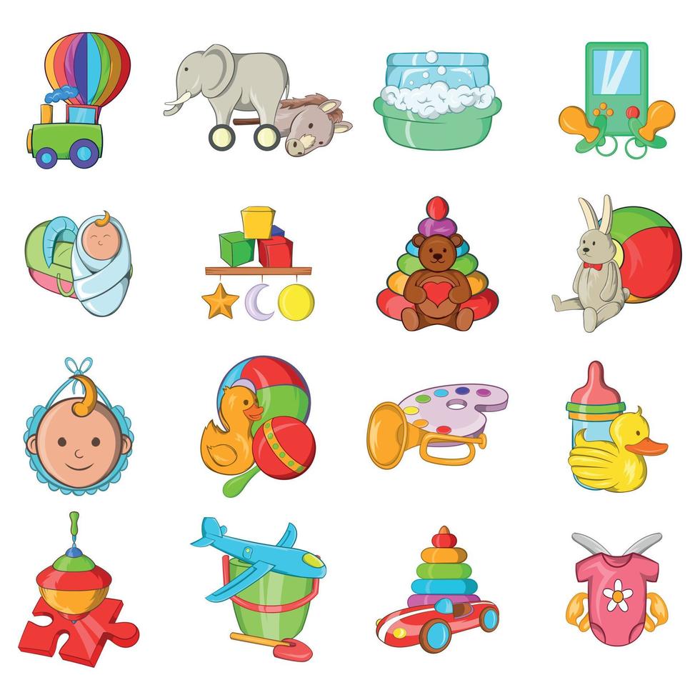 Childish icons set, cartoon style vector