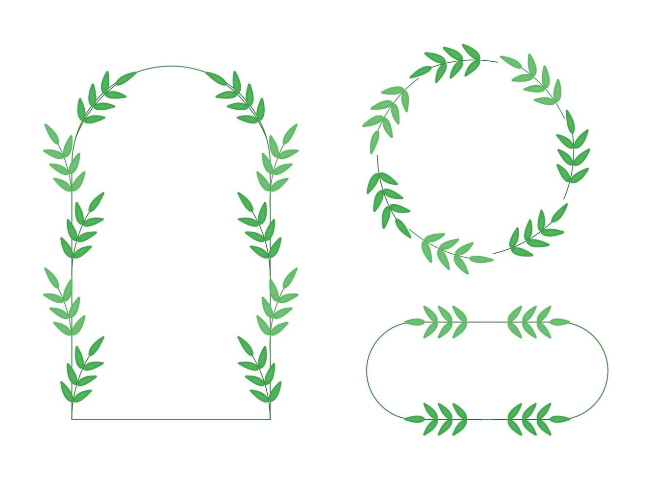 conjunto de ramas de marcos de laureles para invitación de boda, tarjetas. elementos vectoriales decorativos para el diseño. plantas verdes aisladas sobre fondo blanco vector