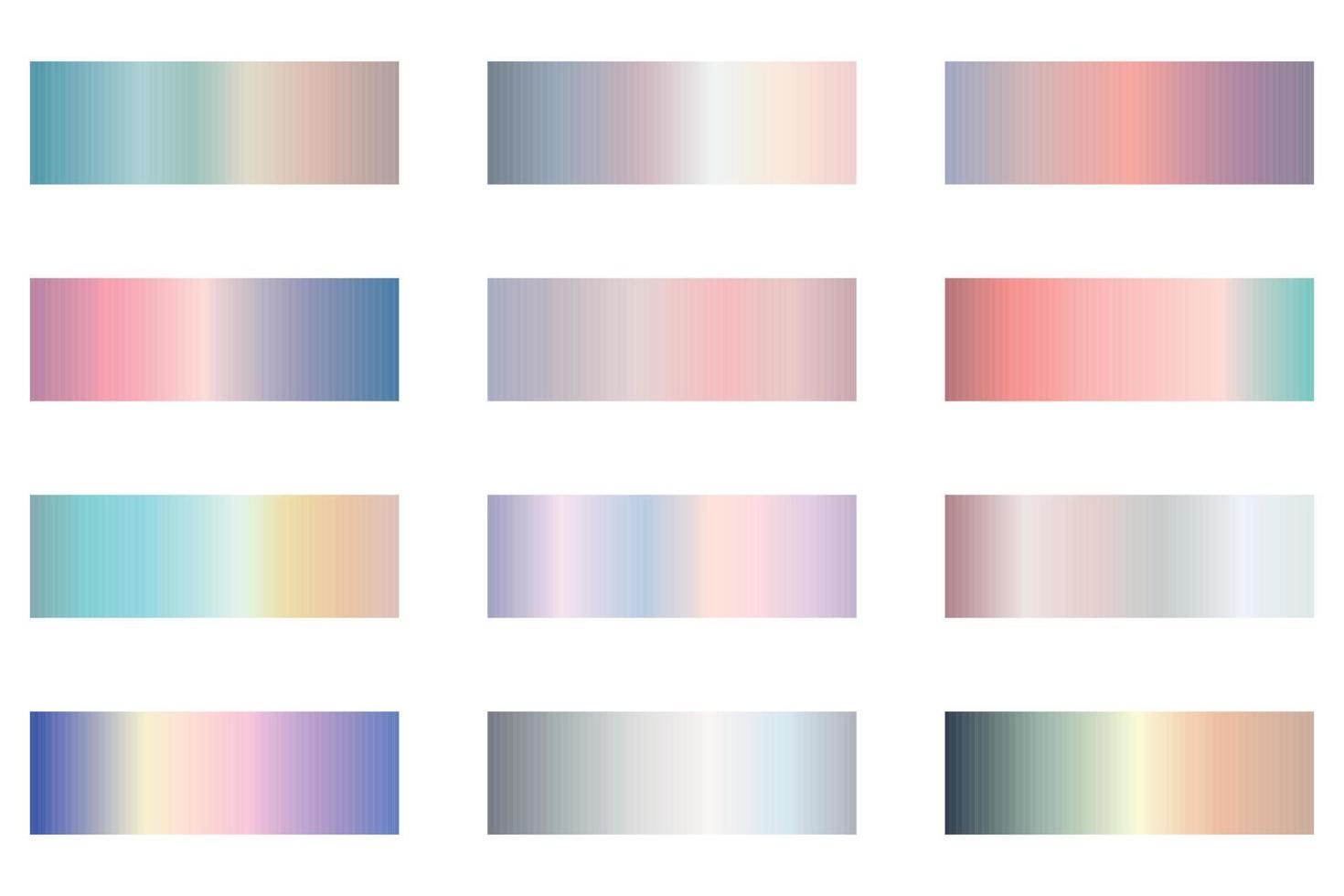 Pastel, holographic texture gradation set. Vector shiny soft gradient collection for ribbon, border, frame, label design
