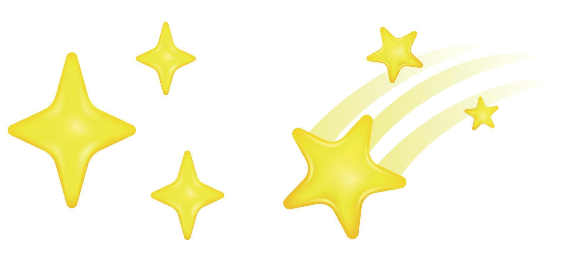 Shining and shooting stars emoji. Realistic star icon. Isolated vector