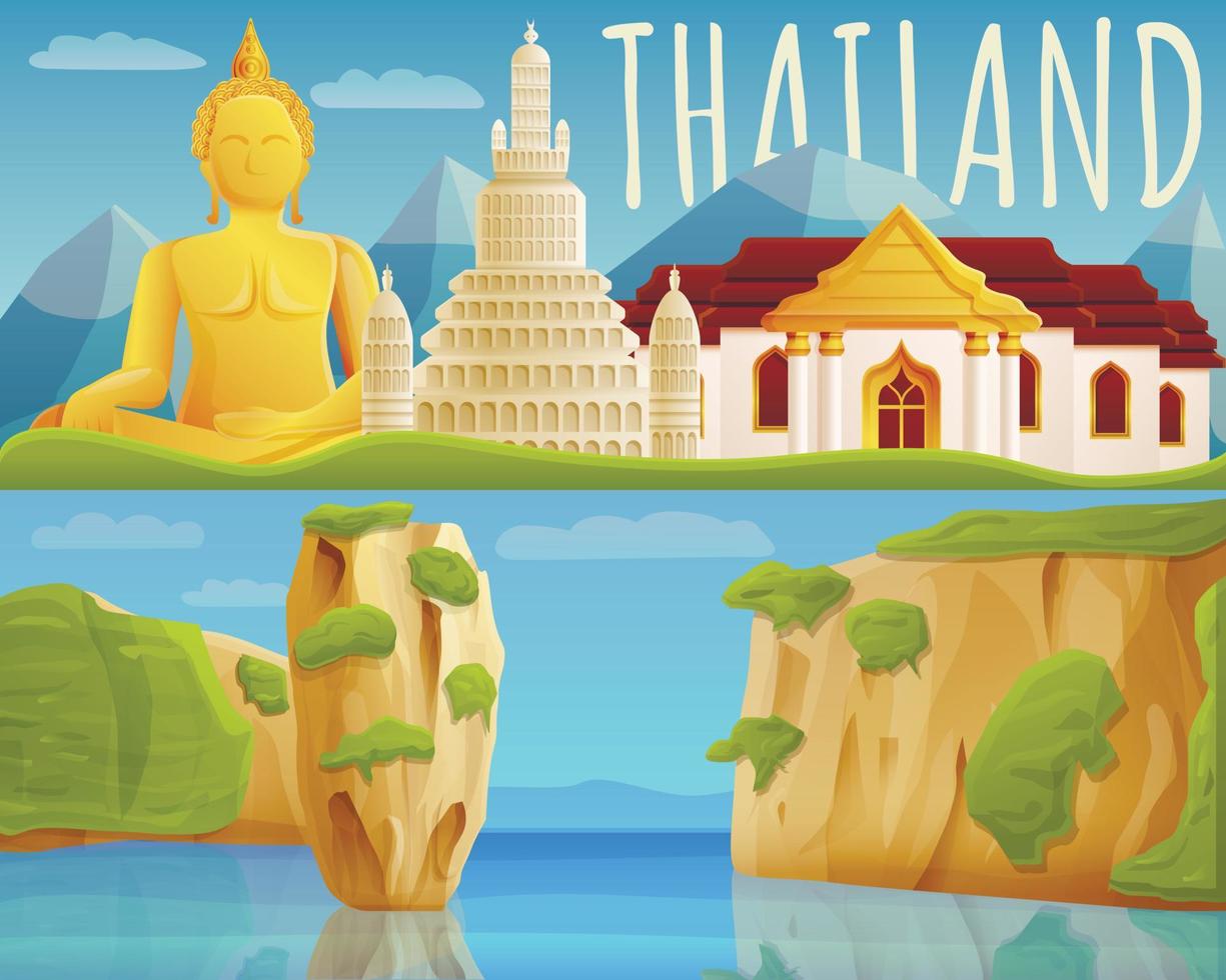 Thailand banner set, cartoon style vector