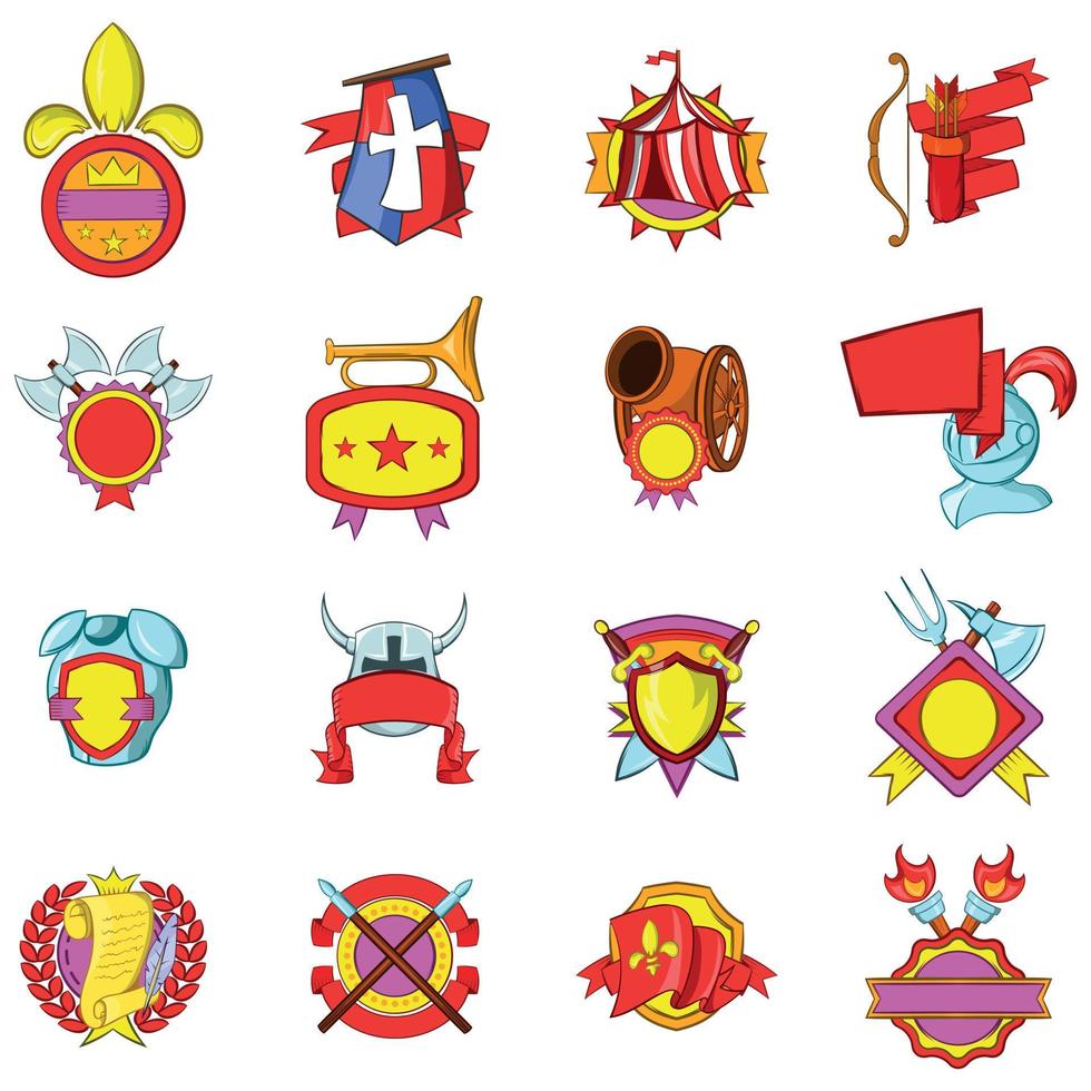 Conjunto de iconos medievales, estilo de dibujos animados vector