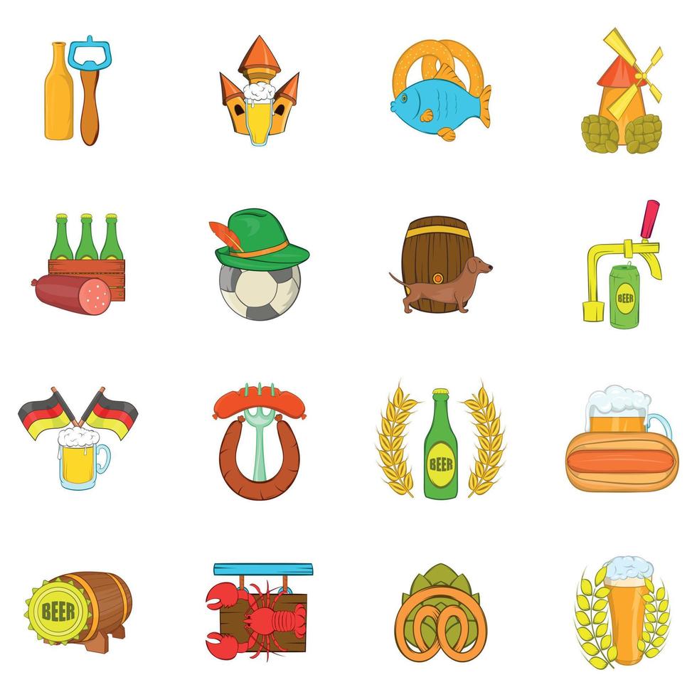 Beer icons set, cartoon style vector