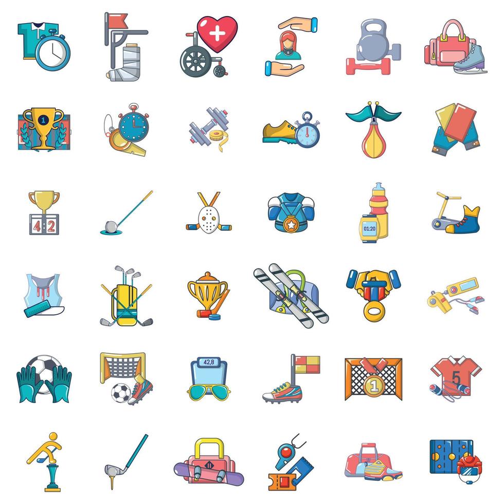 Game on field icons set, cartoon style vector
