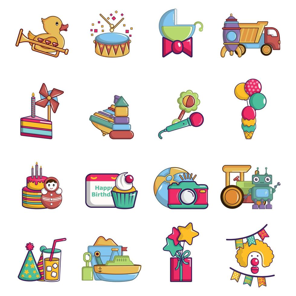 Children day icons set, cartoon style vector