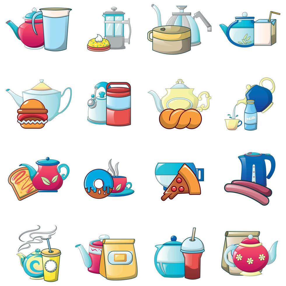 Tea day icons set, cartoon style vector
