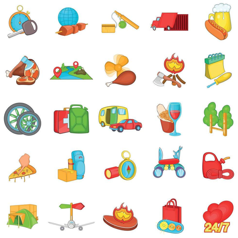 Country rest icons set, cartoon style vector