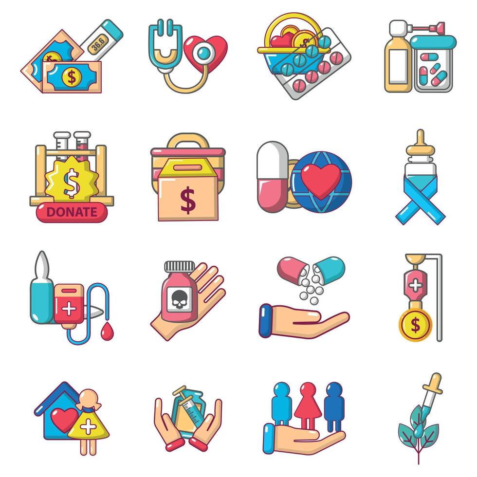 Therapeutic icons set, cartoon style vector