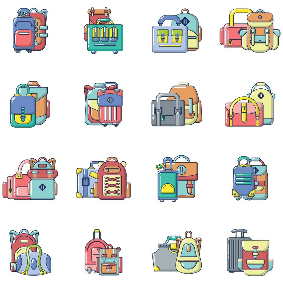 Travel bag icons set, cartoon style vector