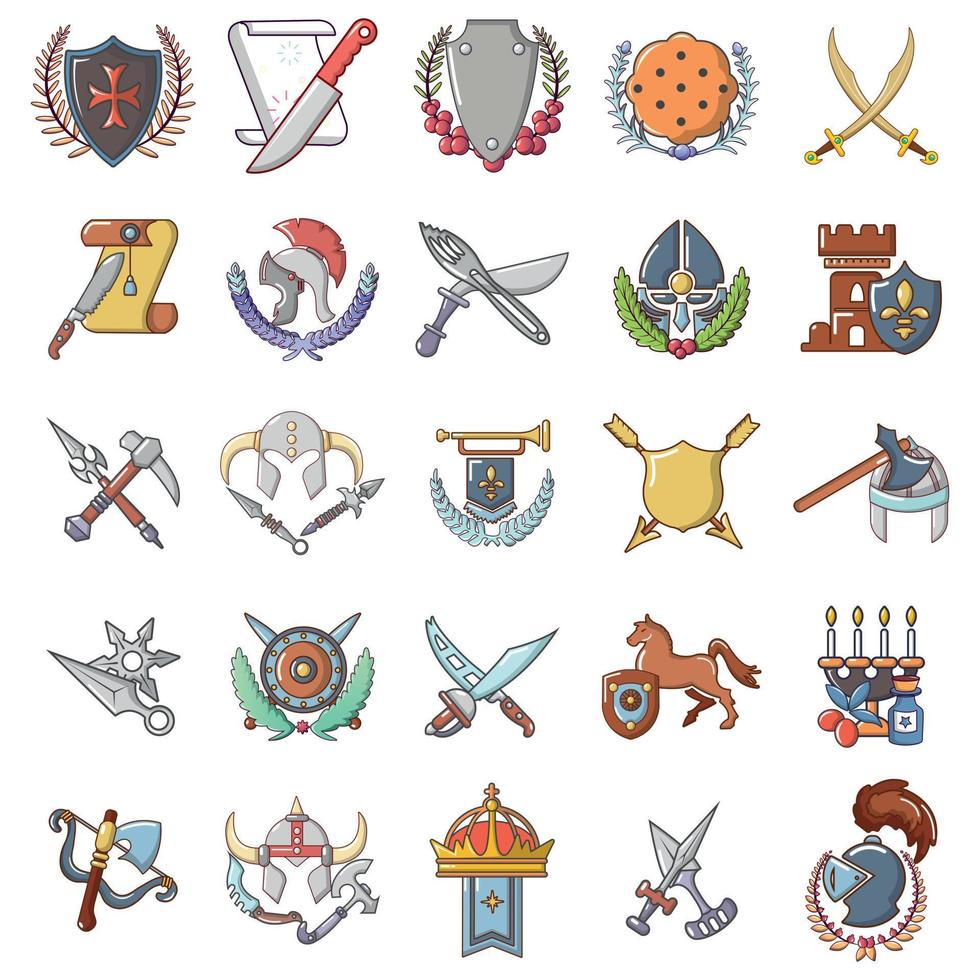 Medieval period icons set, cartoon style vector