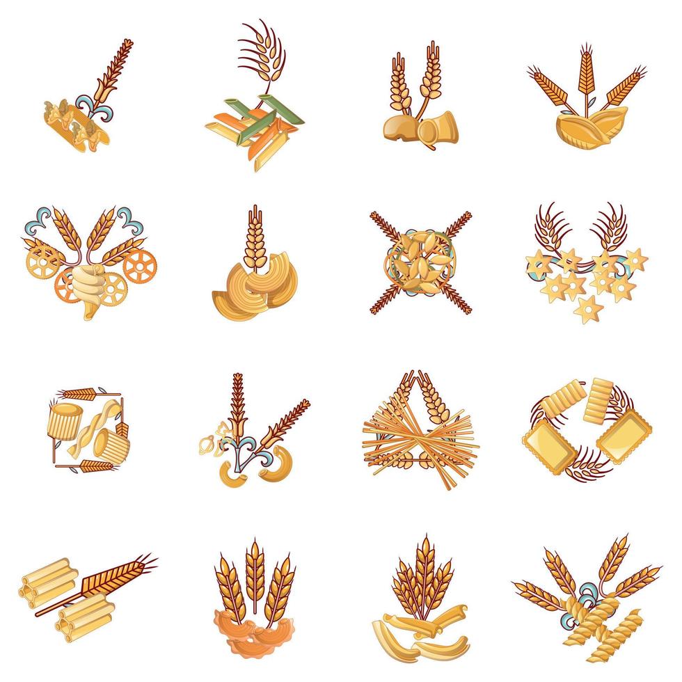 Gluten pasta icons set, cartoon style vector