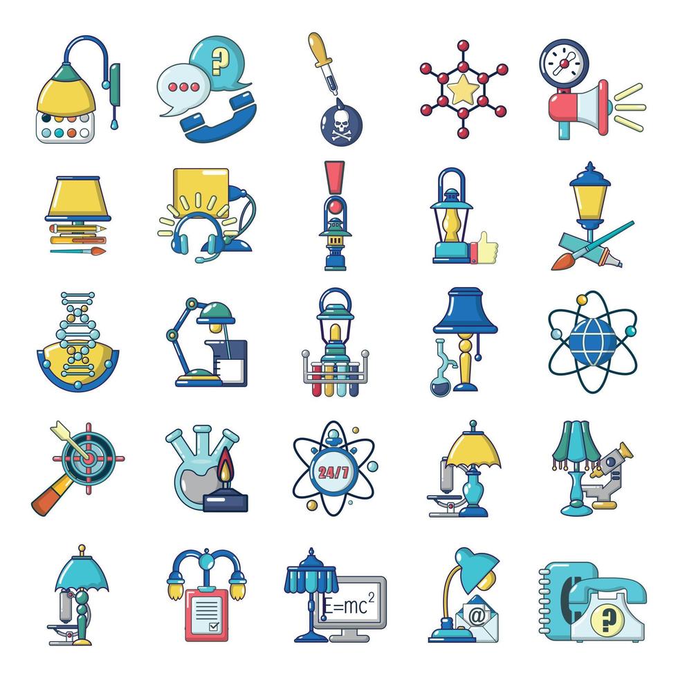 Overnight research icons set, cartoon style vector