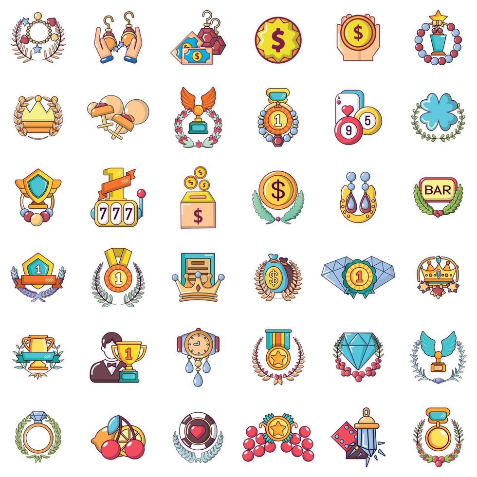 conjunto de iconos de recompensa de lujo, estilo de dibujos animados vector