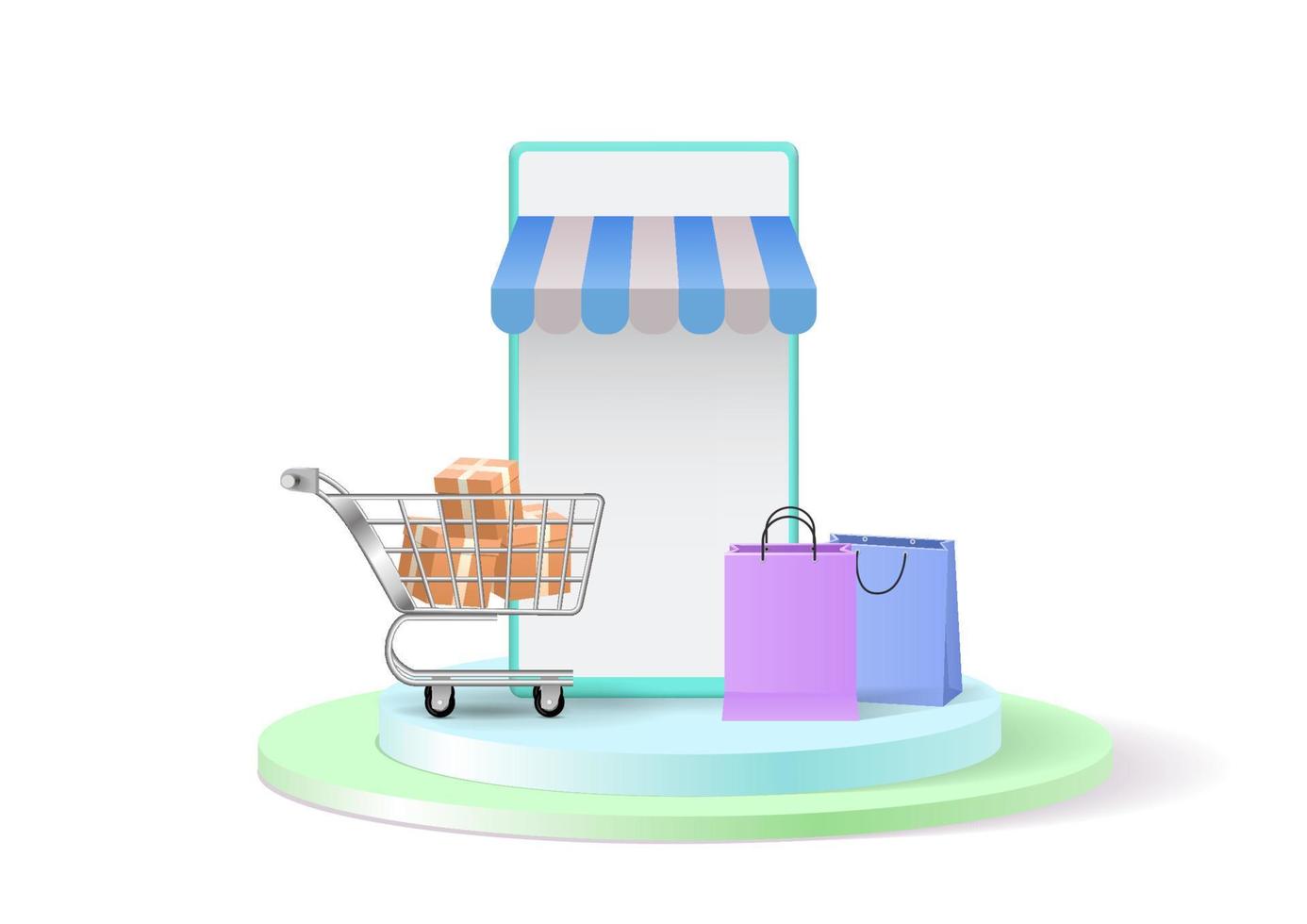 pastel color online shopping on mobile application vector