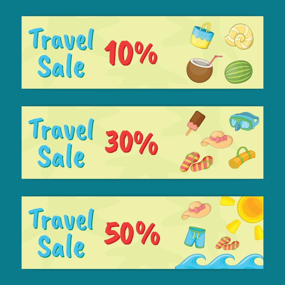 Travel sale concept banner set, cartoon style vector