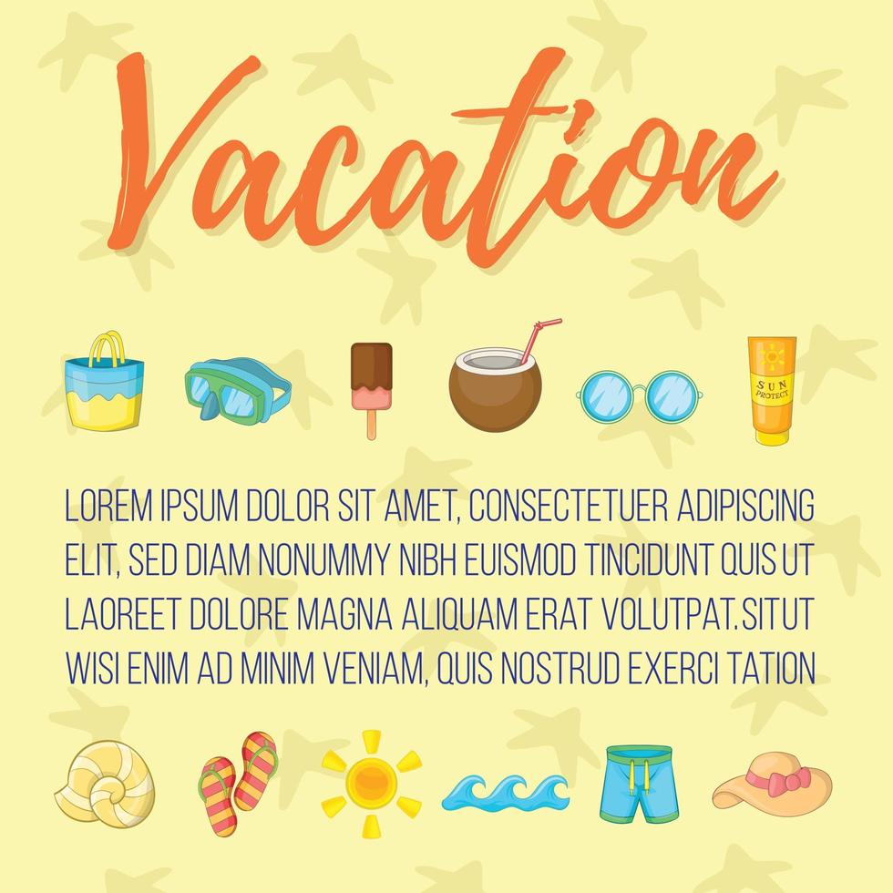 Vacation postcard background concept, cartoon style vector
