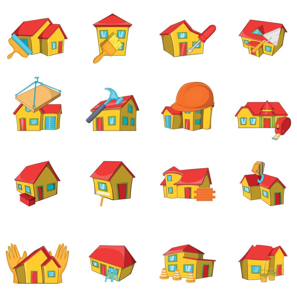 Repair house icons set, cartoon style vector