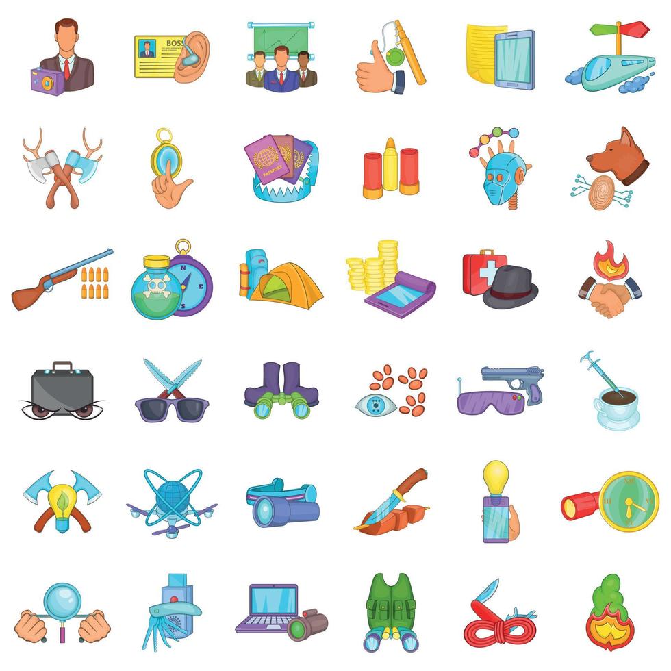 Hunting for head icons set, cartoon style vector