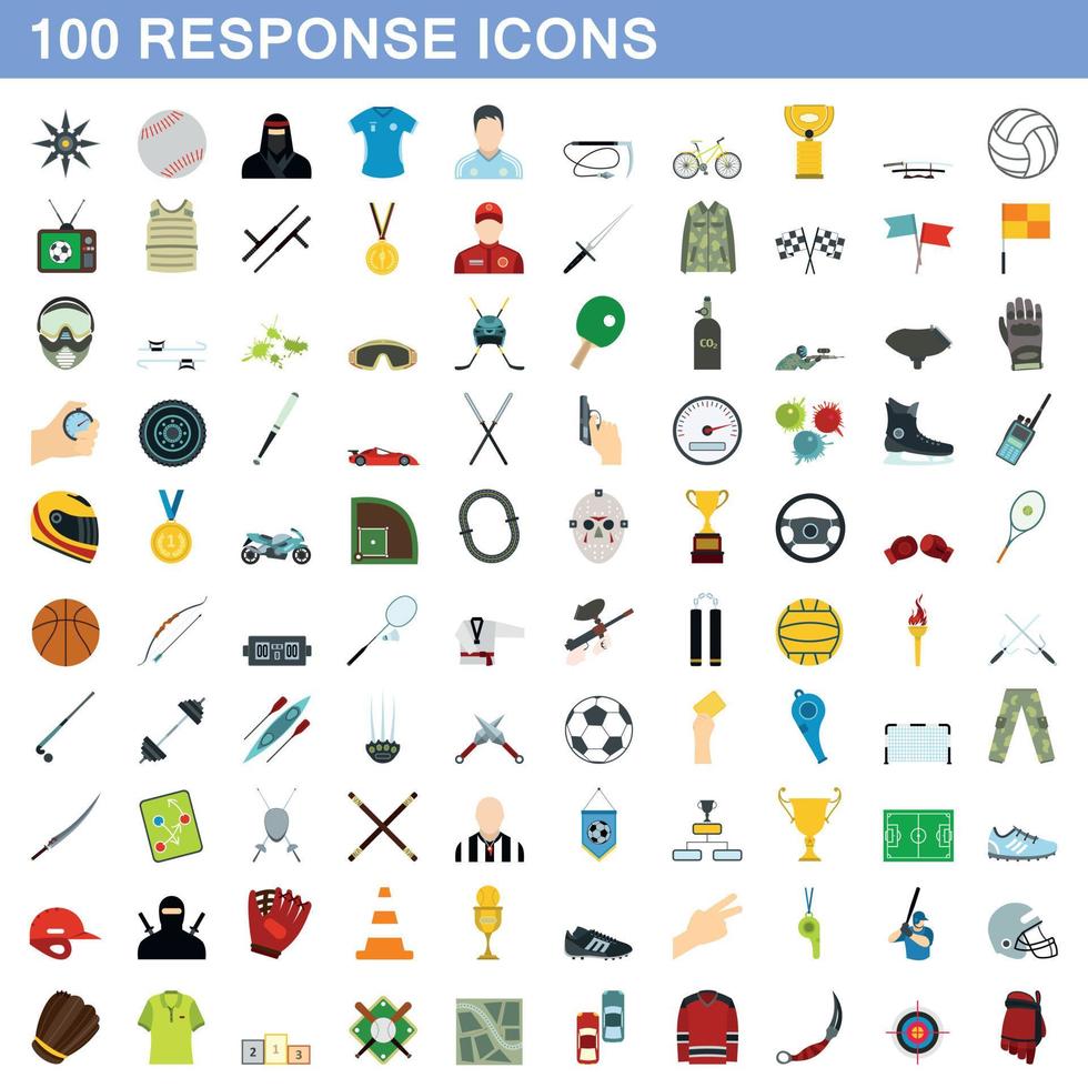 100 response icons set, flat style vector