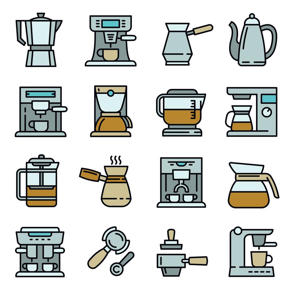 Coffee maker icons set, outline style vector