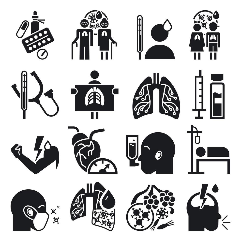 conjunto de iconos de neumonía, estilo simple vector
