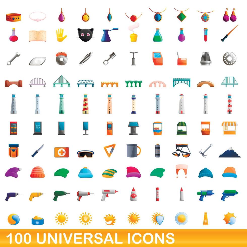 100 universal icons set, cartoon style 8856454 Vector Art at Vecteezy