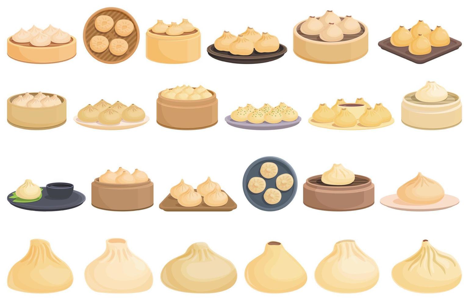 Baozi icons set cartoon vector. Asia appetizer vector