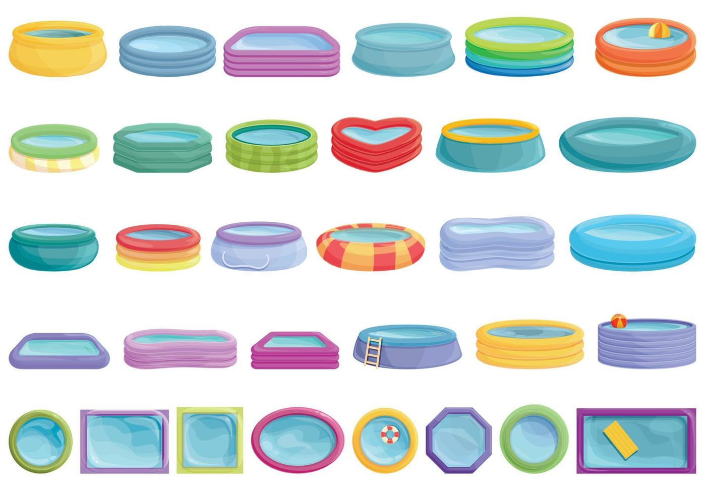 Inflatable pool icons set cartoon vector. Activity round vector