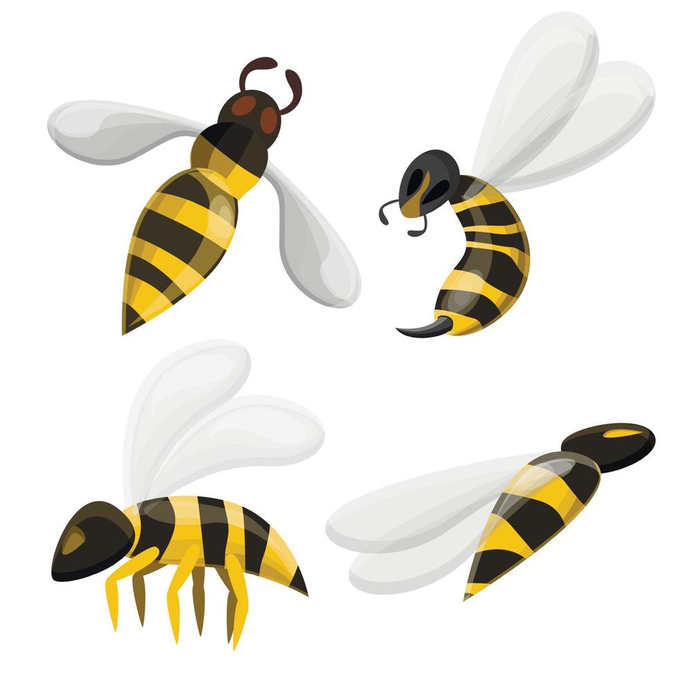 Wasp icons set, cartoon style vector