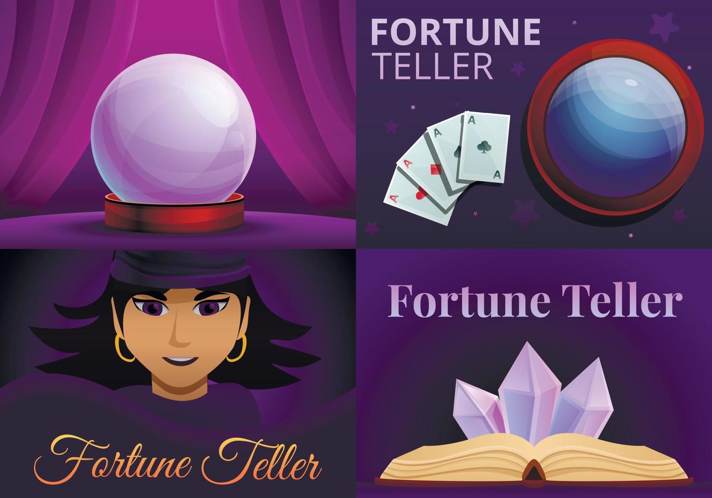 Magic fortune teller banner set, cartoon style vector