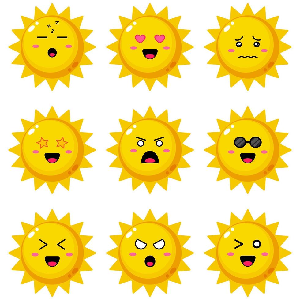 dibujos animados de sol con diferentes emociones. 8856627 Vector en Vecteezy