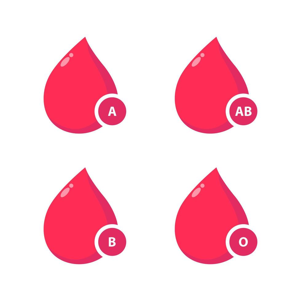 iconos vectoriales de grupo sanguíneo aislados en blanco. gotas de sangre con tipo de sangre. vector